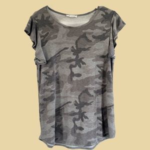 Camo Ruffle Short Sleeve Shirt